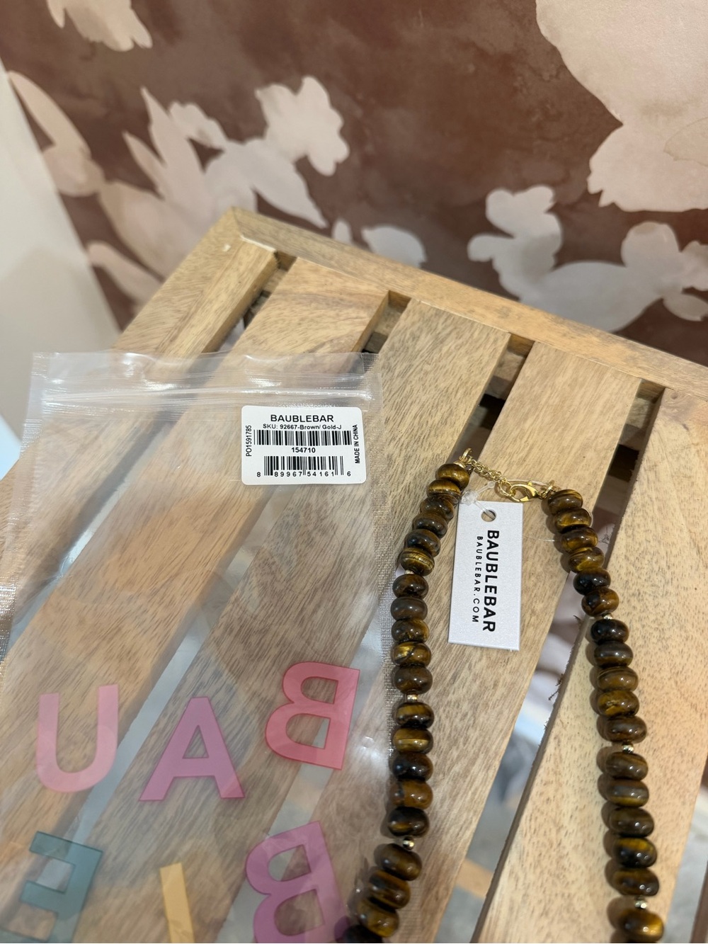 BaubleBar NWT Semi-Precious Bubble Initial Necklace with Gold 'J' in Tiger’s Eye - Picture 4 of 7